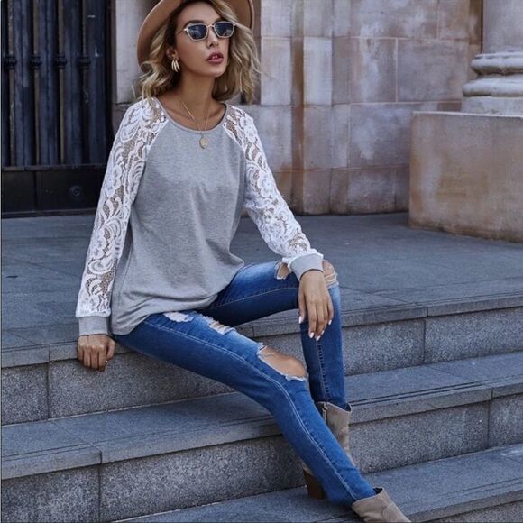 Boho Lace Long Sleeve Casual Top - Picture 5 of 8